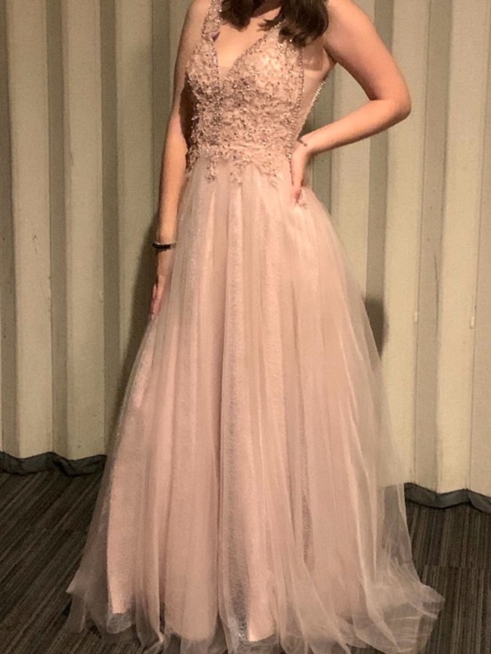 Aria Blush Pink Lace Prom Gown
